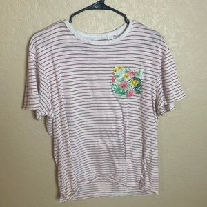 White with red stripes and floral pocket